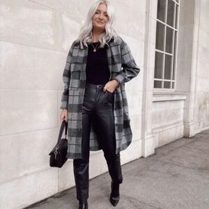 H&M Black and Gray Plaid Utility Jacket